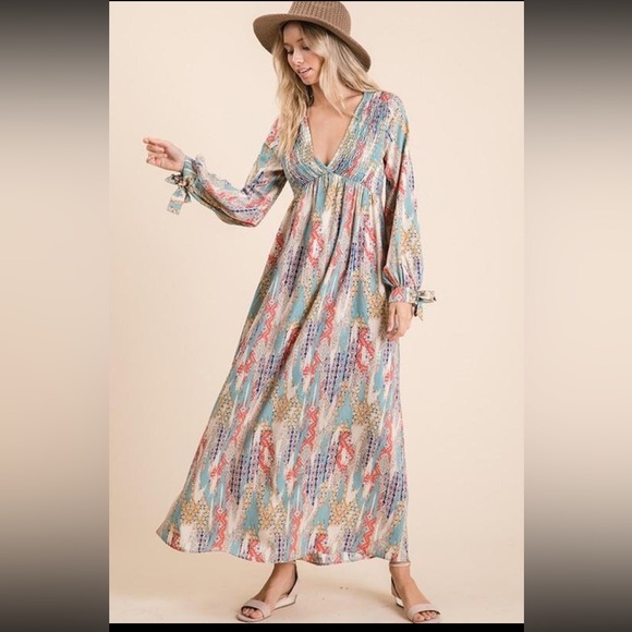 Vintage Bohemian Multicolor Maxi Dress 100% cotton thin and cool, spring perfect - Picture 1 of 13